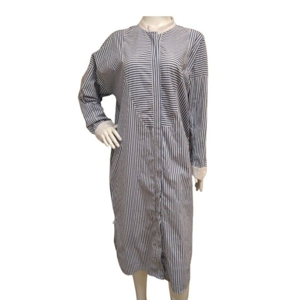 Souvenir Blue & White Striped Oversized Women Shirt Dress Size Medium Top Tunic